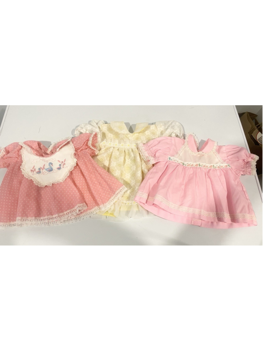 Vintage Baby Girl Dress Lot 18M Made in Canada Lace Swan Bib Pink Yellow